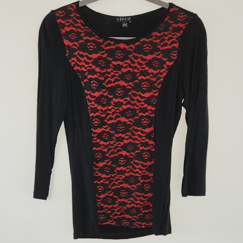 Venus Black & Red Lace Front Top